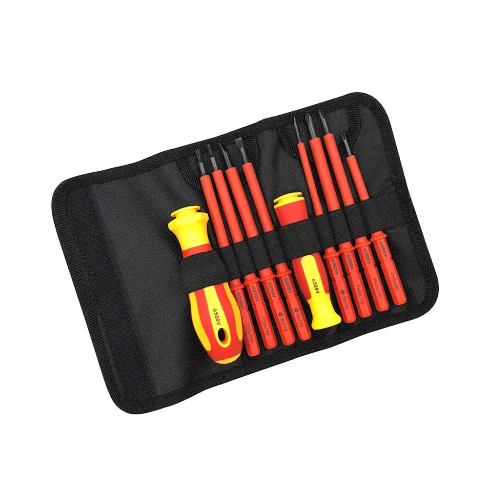10 Piece Insulated Screwdriver Set with Interchangeable Plum Blossom and Slotted Heads