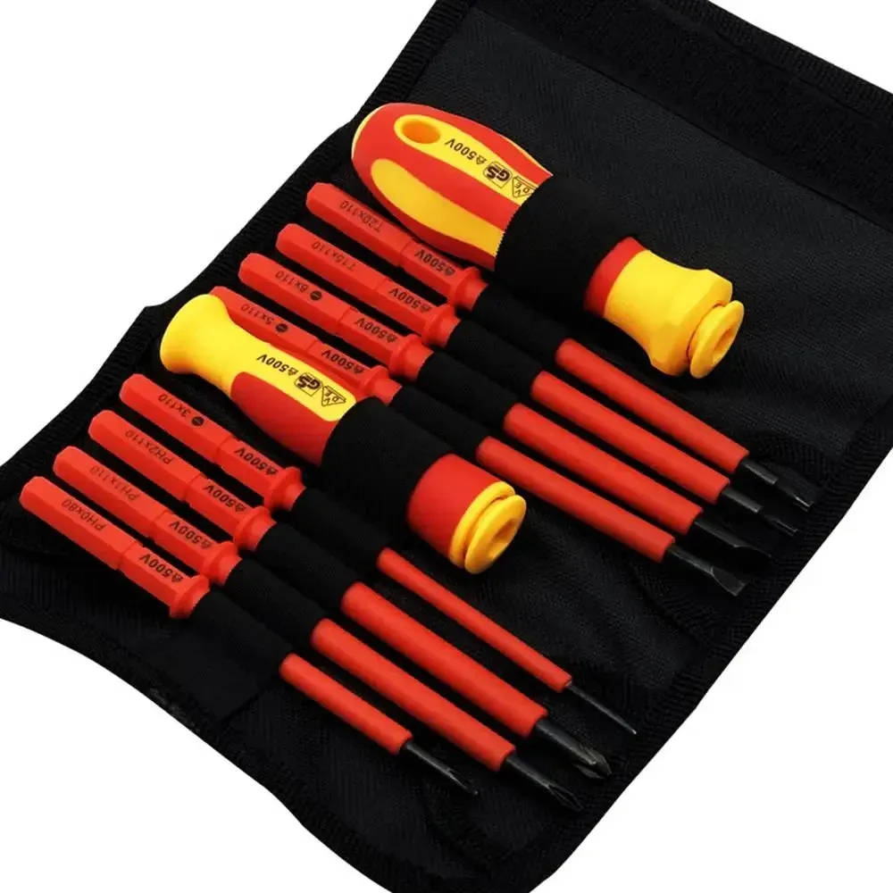 10 Piece Insulated Screwdriver Set with Interchangeable Plum Blossom and Slotted Heads