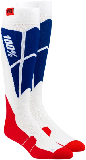 100% Hi-Side Performance Socks - White/Blue - Small/Medium 24008-022-17