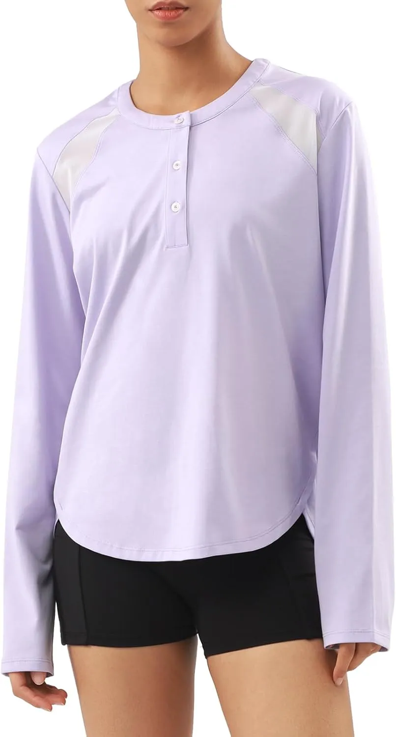 AARYA Women's Lightweight Long Sleeve Workout Shirts - Quick Dry Cotton Yoga & Running Tops, Athletic Active Tee