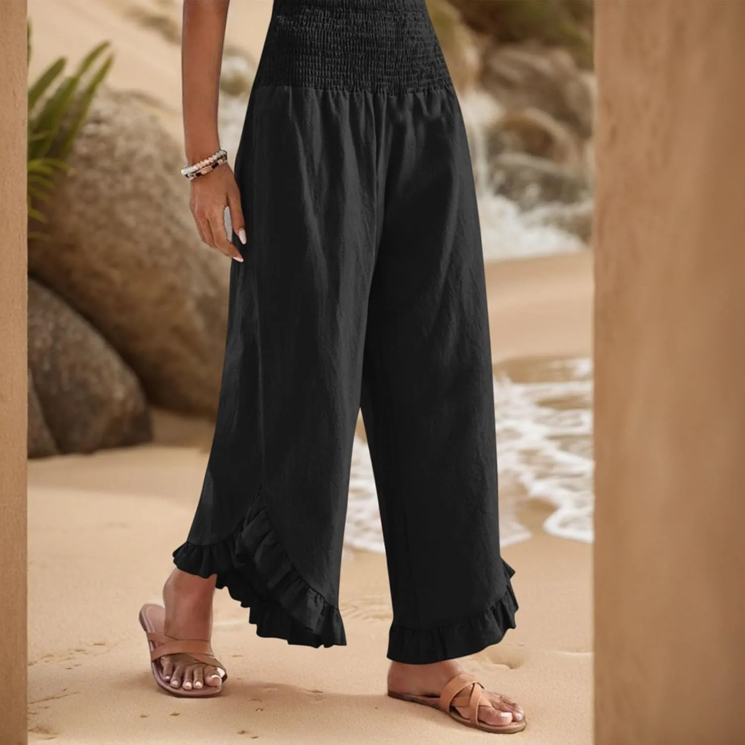 ADHOWBEW Linen Pants for Women Work High Waisted Lounge Plus Size Stretch Cotton Casual Dressy Flowy Pants Bottoms