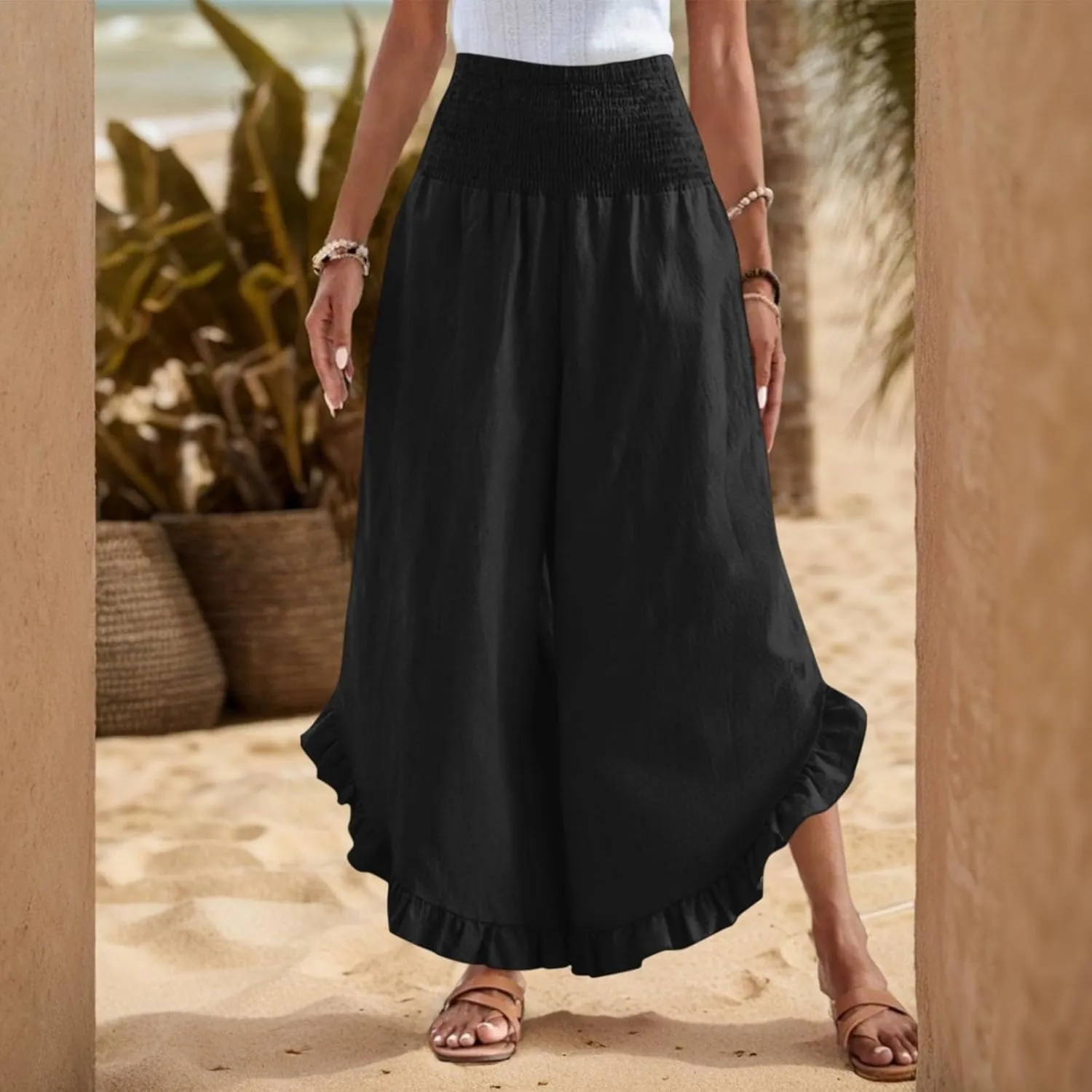 ADHOWBEW Linen Pants for Women Work High Waisted Lounge Plus Size Stretch Cotton Casual Dressy Flowy Pants Bottoms