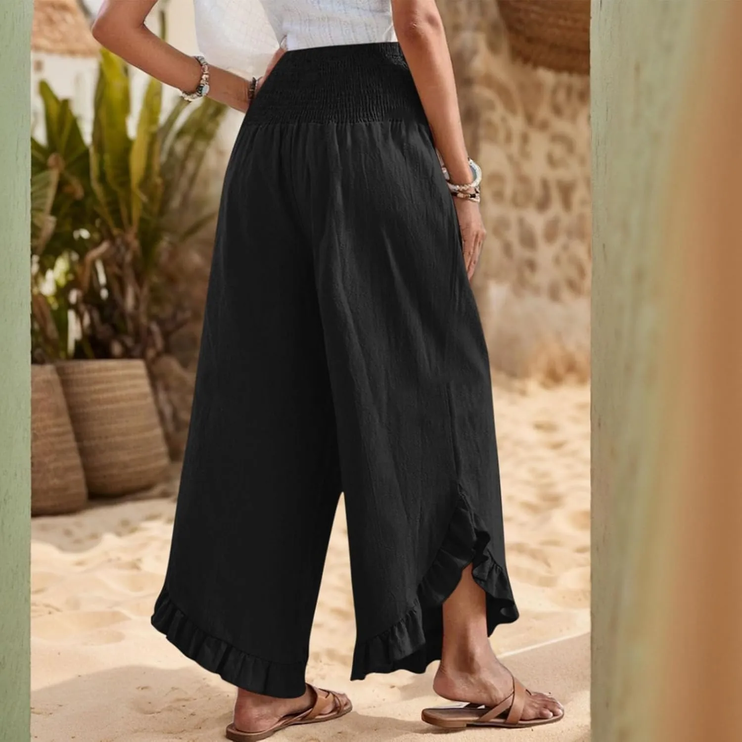 ADHOWBEW Linen Pants for Women Work High Waisted Lounge Plus Size Stretch Cotton Casual Dressy Flowy Pants Bottoms