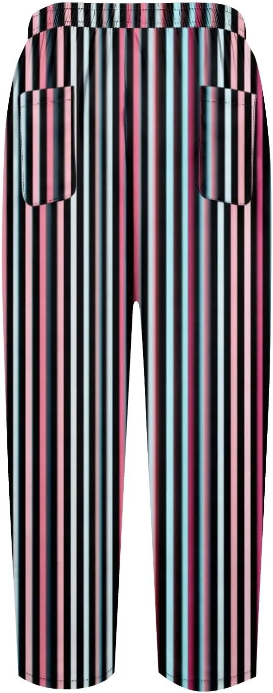 ADHOWBEW Women Capri Pants Trendy Wide Leg High Waist Flowy Summer Lounge Dressy Drawstring Cotton Slacks with Pockets