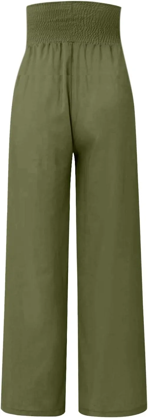 ADHOWBEW Women Linen Pants High Waisted Work Casual Lounge Plus Size Cotton Stretch Dressy Petite Flowy Palazzo Pants