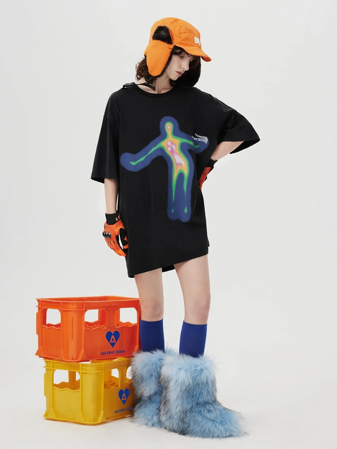 Aelfric Eden Mens Oversized Graphic Tees Y2k Washed Cotton T Shirt Distorted Portrait Print Crewneck Tee
