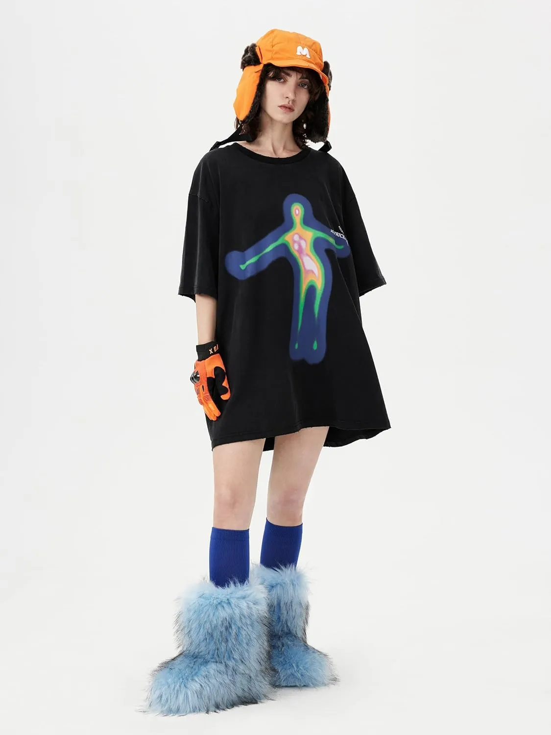 Aelfric Eden Mens Oversized Graphic Tees Y2k Washed Cotton T Shirt Distorted Portrait Print Crewneck Tee