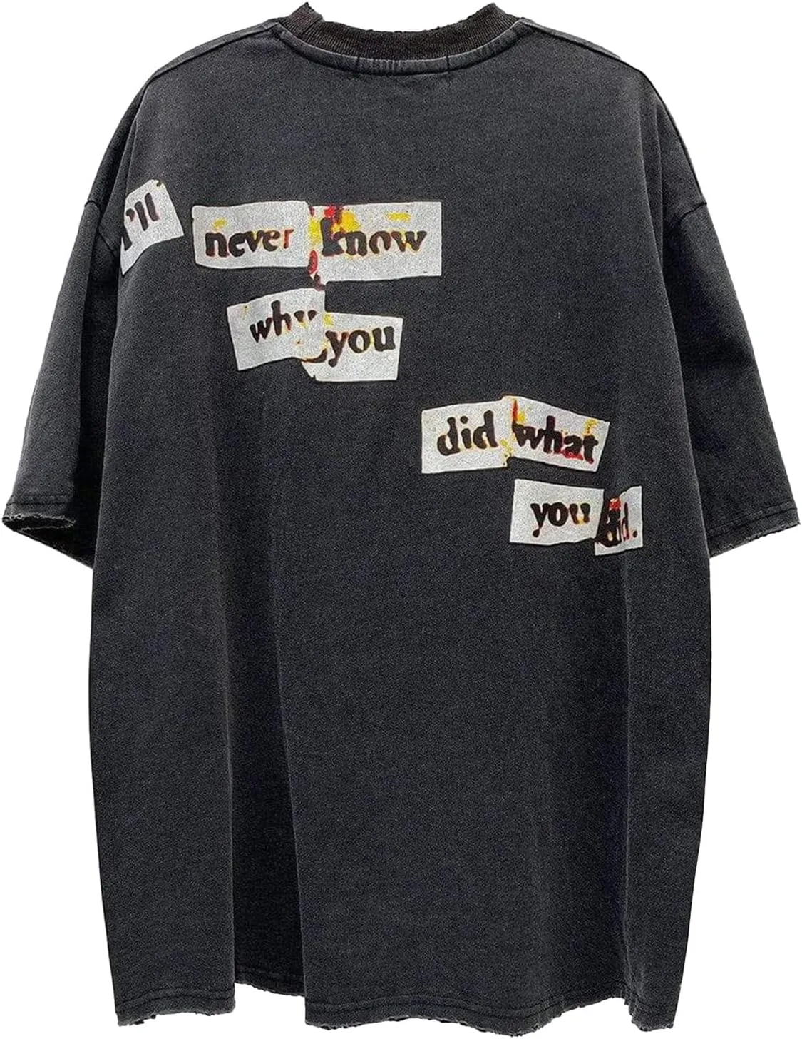 Aelfric Eden Mens Oversized Graphic Tees Y2k Washed Cotton T Shirt Distorted Portrait Print Crewneck Tee