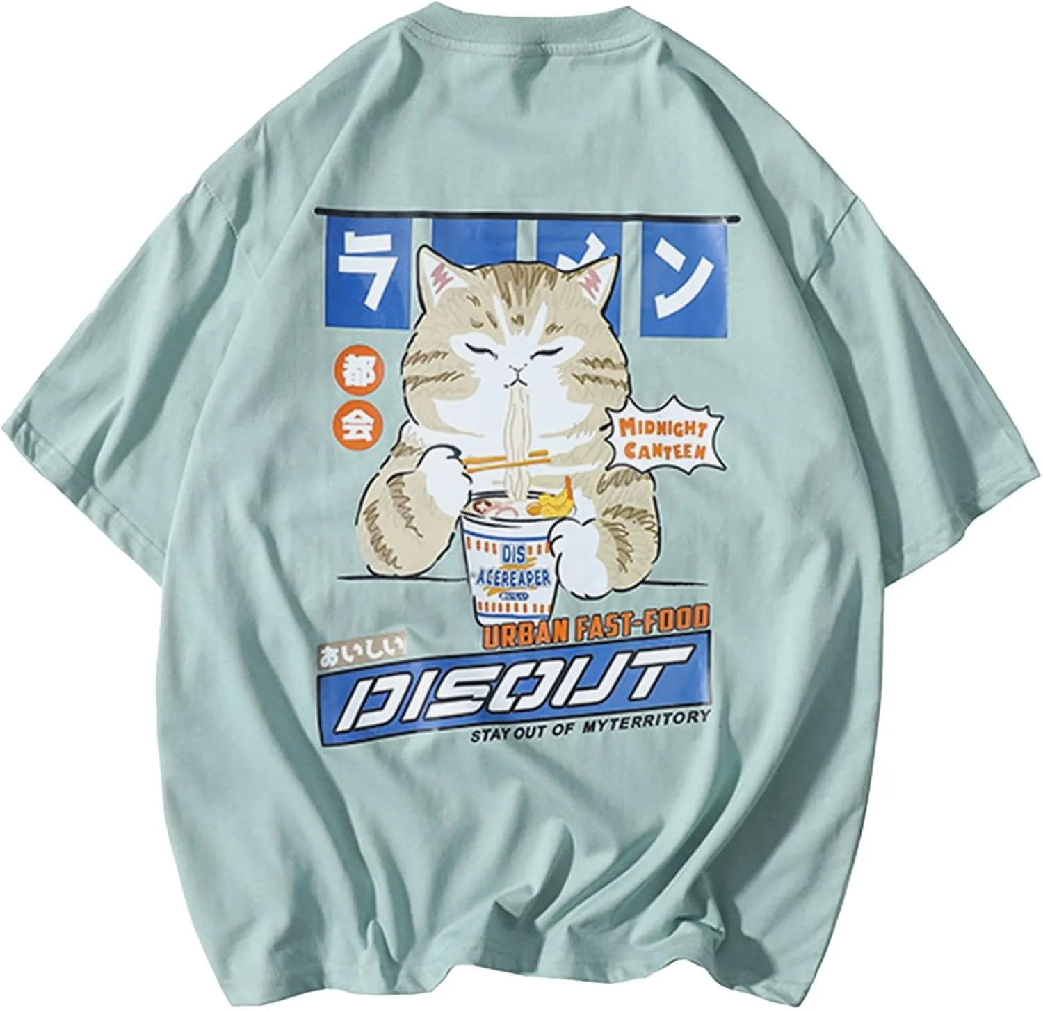 Aelfric Eden Mens Ramen Cat Graphic Tee Oversized Shirts Summer Unisex Printed Casual Harajuku Top Tshirt