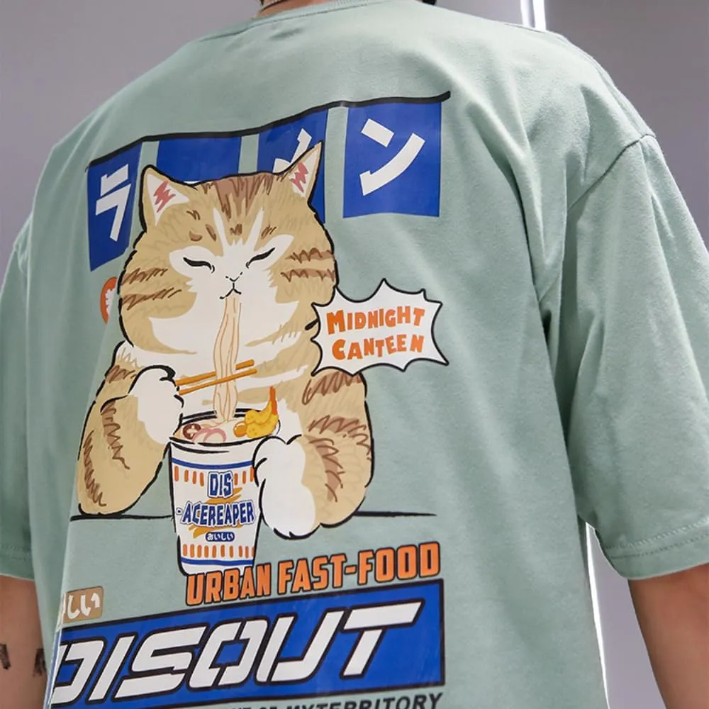 Aelfric Eden Mens Ramen Cat Graphic Tee Oversized Shirts Summer Unisex Printed Casual Harajuku Top Tshirt