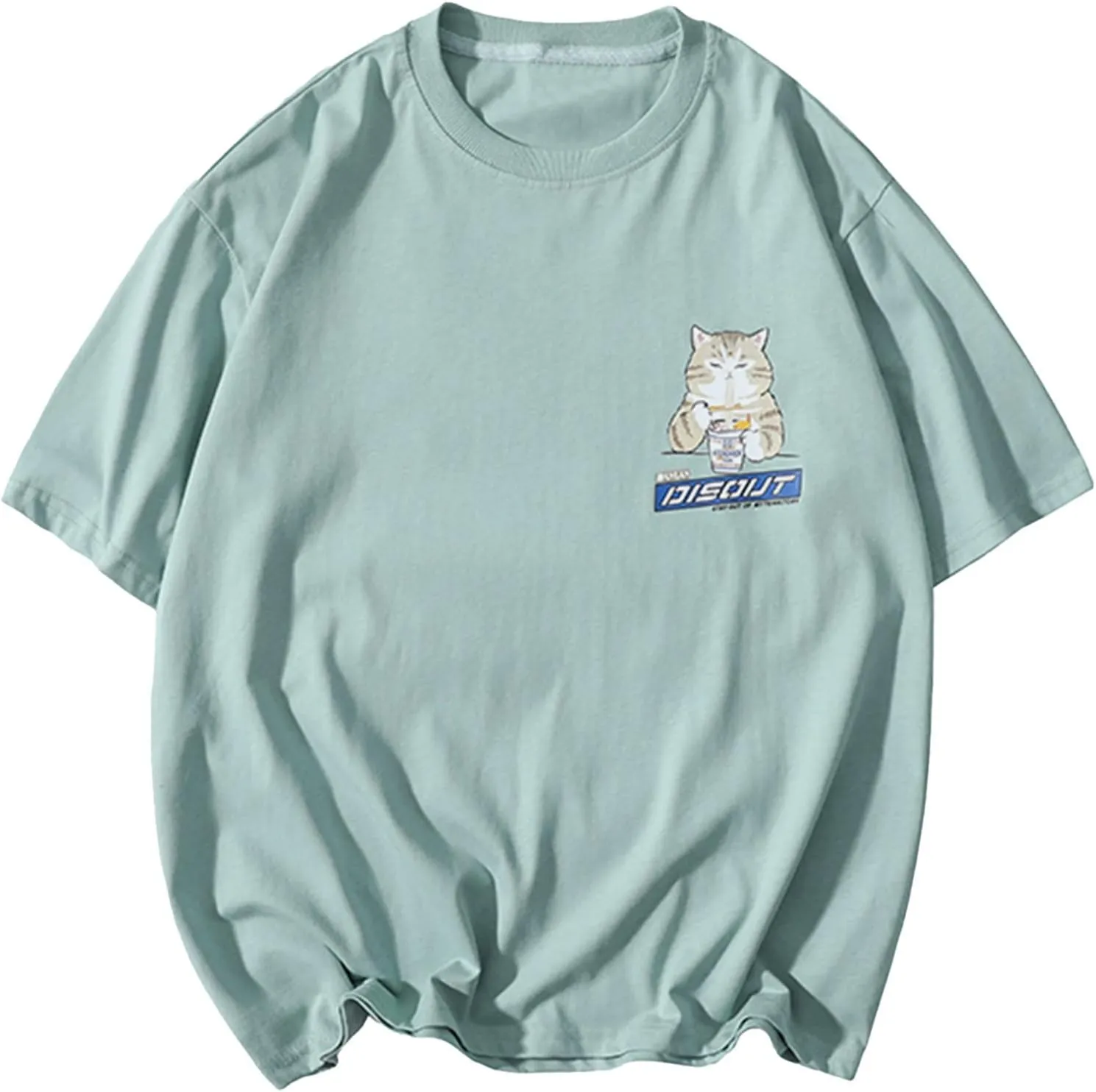 Aelfric Eden Mens Ramen Cat Graphic Tee Oversized Shirts Summer Unisex Printed Casual Harajuku Top Tshirt