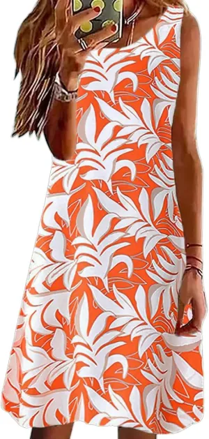 Akivide Women's Boho Floral Summer Sleeveless Sun Dresses Casual Loose Beach Vacation Flowy Tank Sundresses