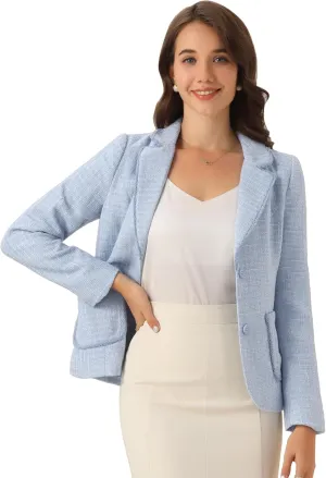 Allegra K Tweed Blazer for Women's Notch Lapel Long Sleeve 2024 Fall Elegant Business Casual Jacket