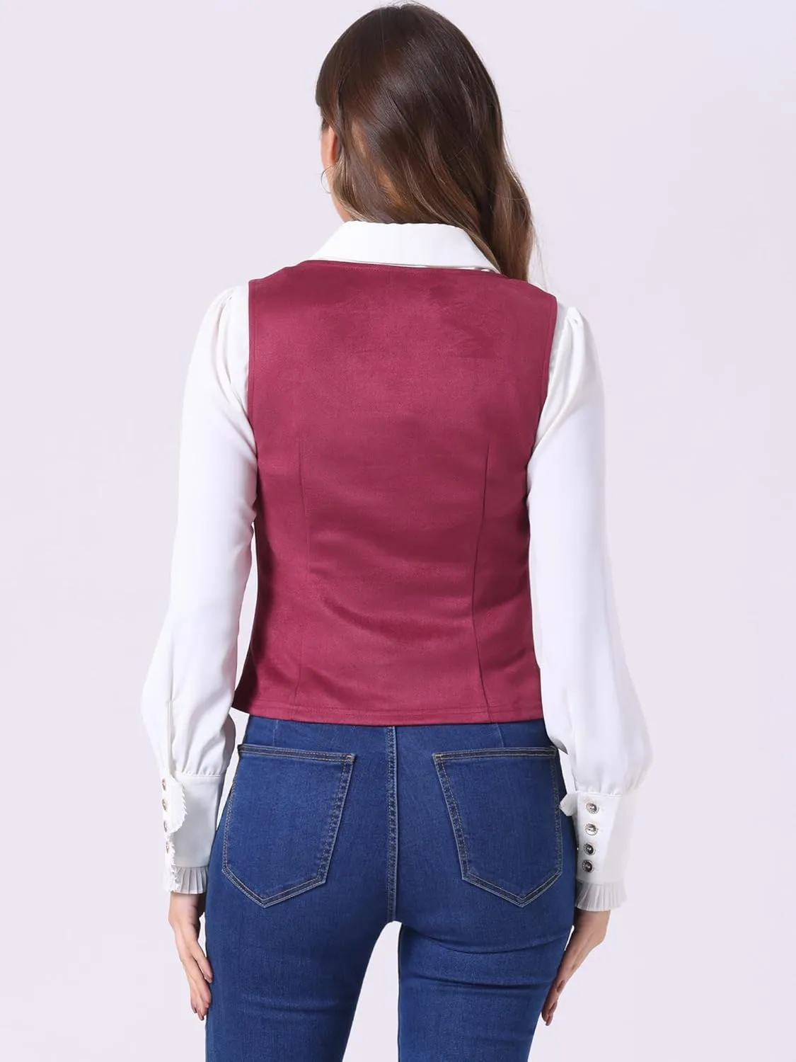 Allegra K Women's 2025 Vintage Faux Suede Vest Jacket Sweetheart Neck Sleeveless Lace Up Waistcoat Vest