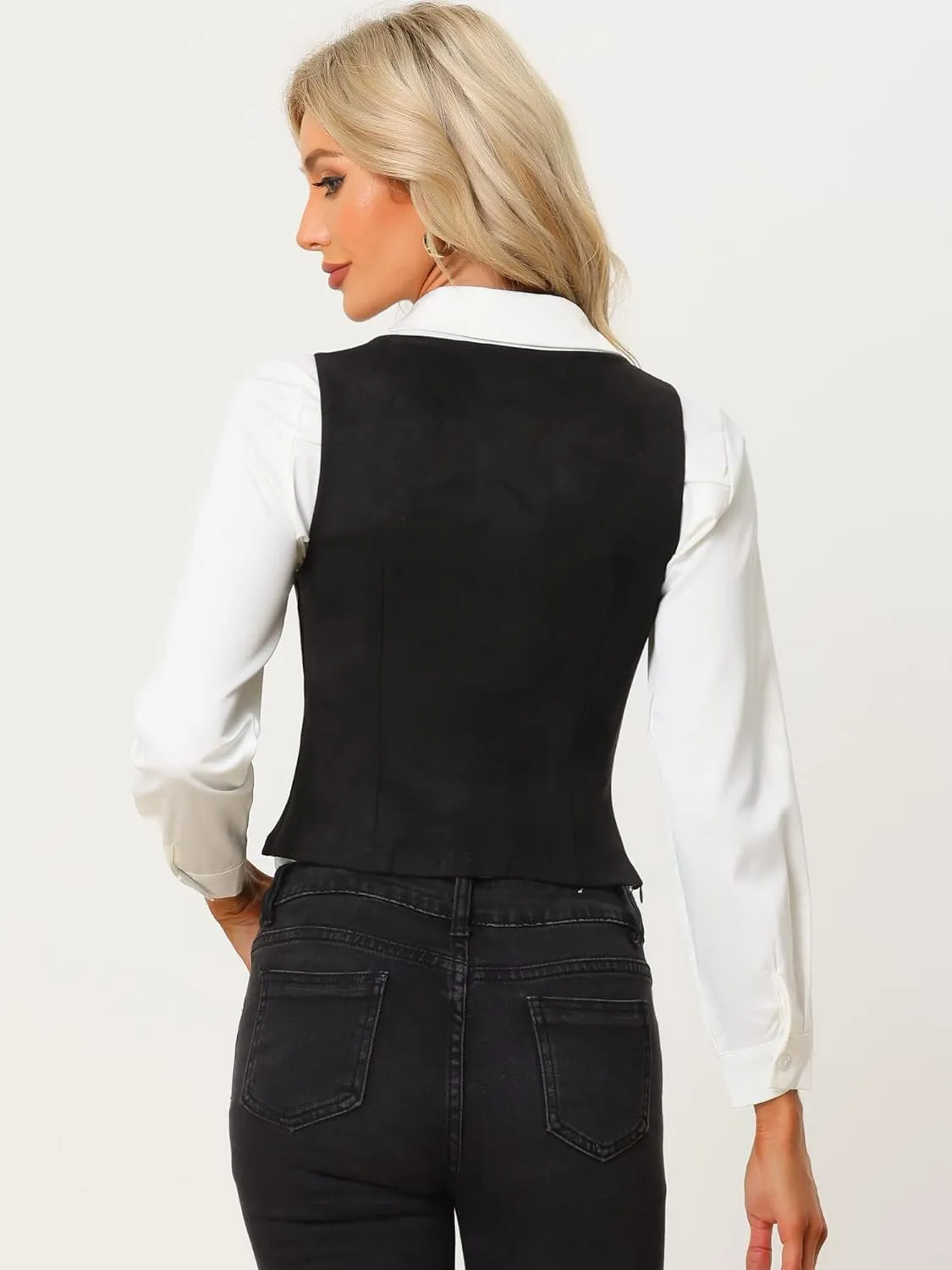 Allegra K Women's 2025 Vintage Faux Suede Vest Jacket Sweetheart Neck Sleeveless Lace Up Waistcoat Vest