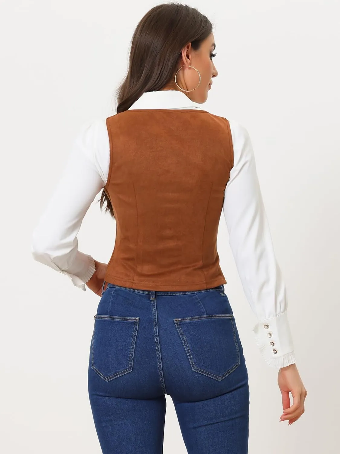 Allegra K Women's 2025 Vintage Faux Suede Vest Jacket Sweetheart Neck Sleeveless Lace Up Waistcoat Vest