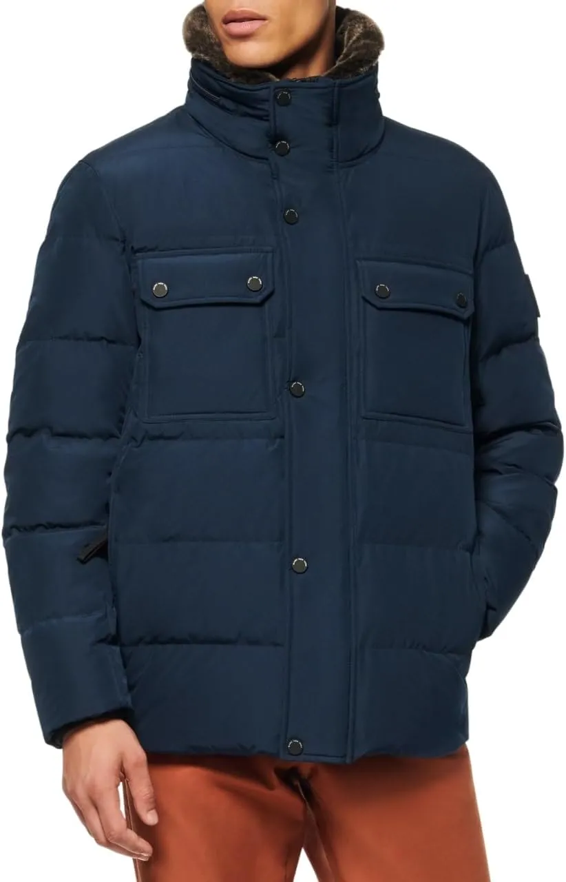 Andrew Marc Men's Short Water Resistant Godwin Down Jacket Rib Knit at Storm Cuffs