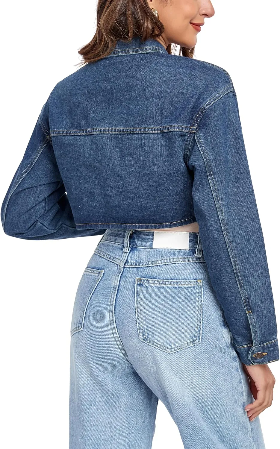 Anienaya Women's Cropped Denim Jacket Washed Cropped Y2K Cargo Short Jean Jacket with Pockets