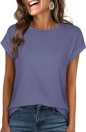 ANRABESS Womens Tops Summer Cap Sleeve Basic Tshirts Loose Fit Business Casual Tee Shirts