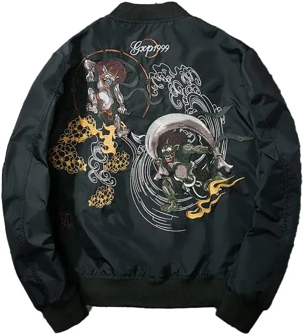Aoleaky Spring Sukajan Bomber Jacket Embroidered Cotton Padded Pilot,Baseball Coat Streetwear