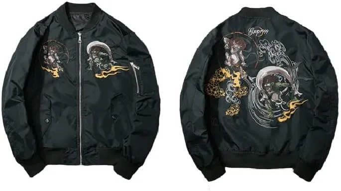 Aoleaky Spring Sukajan Bomber Jacket Embroidered Cotton Padded Pilot,Baseball Coat Streetwear