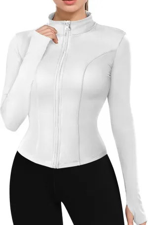 AURUZA Womens Workout Jackets, Lightweight Zip Up Athletic Jacket for Women Cropped Workout Gym Running Tops With Thumb Holes
