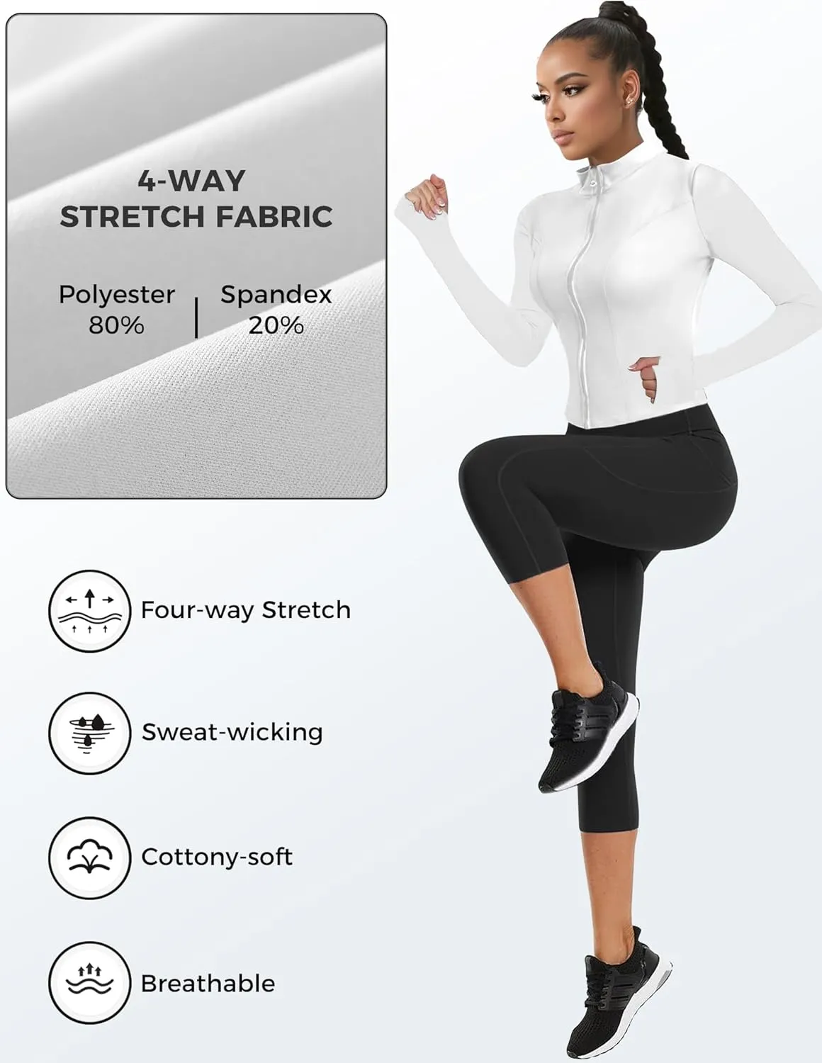 AURUZA Womens Workout Jackets, Lightweight Zip Up Athletic Jacket for Women Cropped Workout Gym Running Tops With Thumb Holes