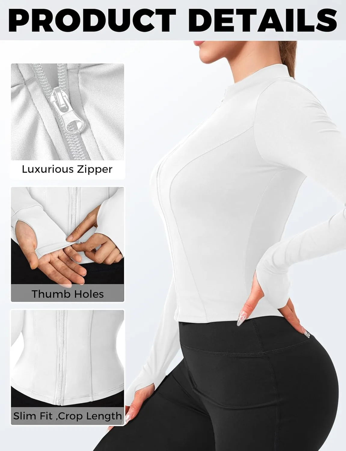 AURUZA Womens Workout Jackets, Lightweight Zip Up Athletic Jacket for Women Cropped Workout Gym Running Tops With Thumb Holes