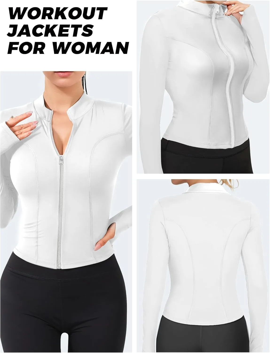 AURUZA Womens Workout Jackets, Lightweight Zip Up Athletic Jacket for Women Cropped Workout Gym Running Tops With Thumb Holes