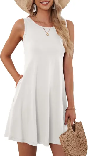 AUSELILY Womens Summer Dresses 2025 Casual Sleeveless Boho Floral Sundresses Beach Swimsuit Coverup with Pockets