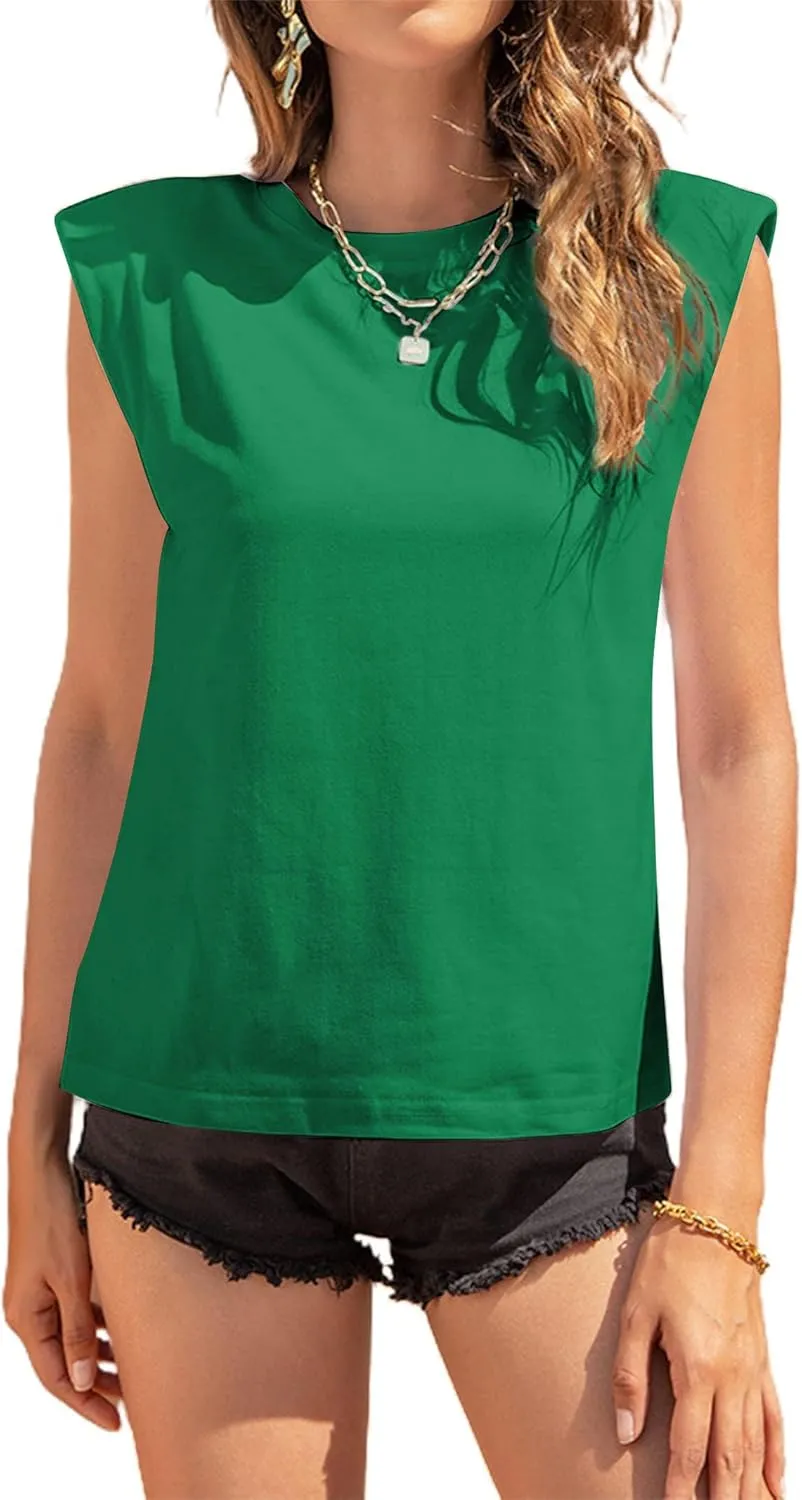 Avanova Women's Shoulder Pad Tank Top Sleeveless Casual Summer Round Neck T-Shirt