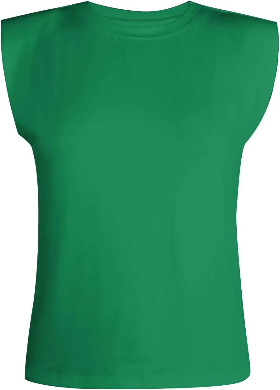 Avanova Women's Shoulder Pad Tank Top Sleeveless Casual Summer Round Neck T-Shirt