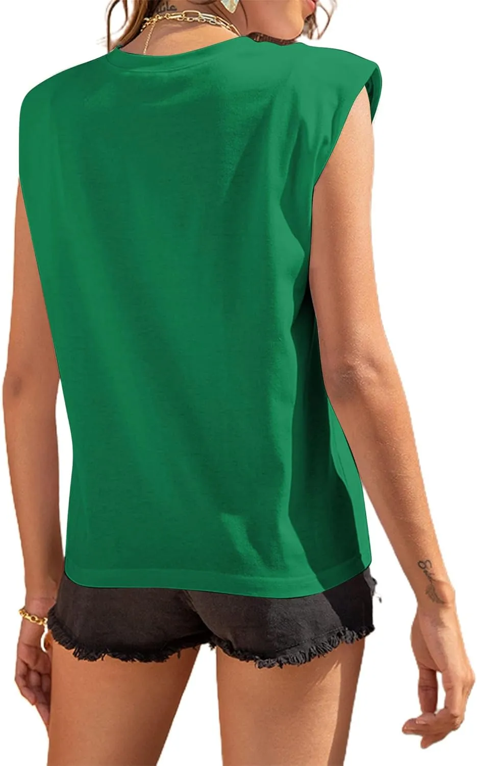 Avanova Women's Shoulder Pad Tank Top Sleeveless Casual Summer Round Neck T-Shirt