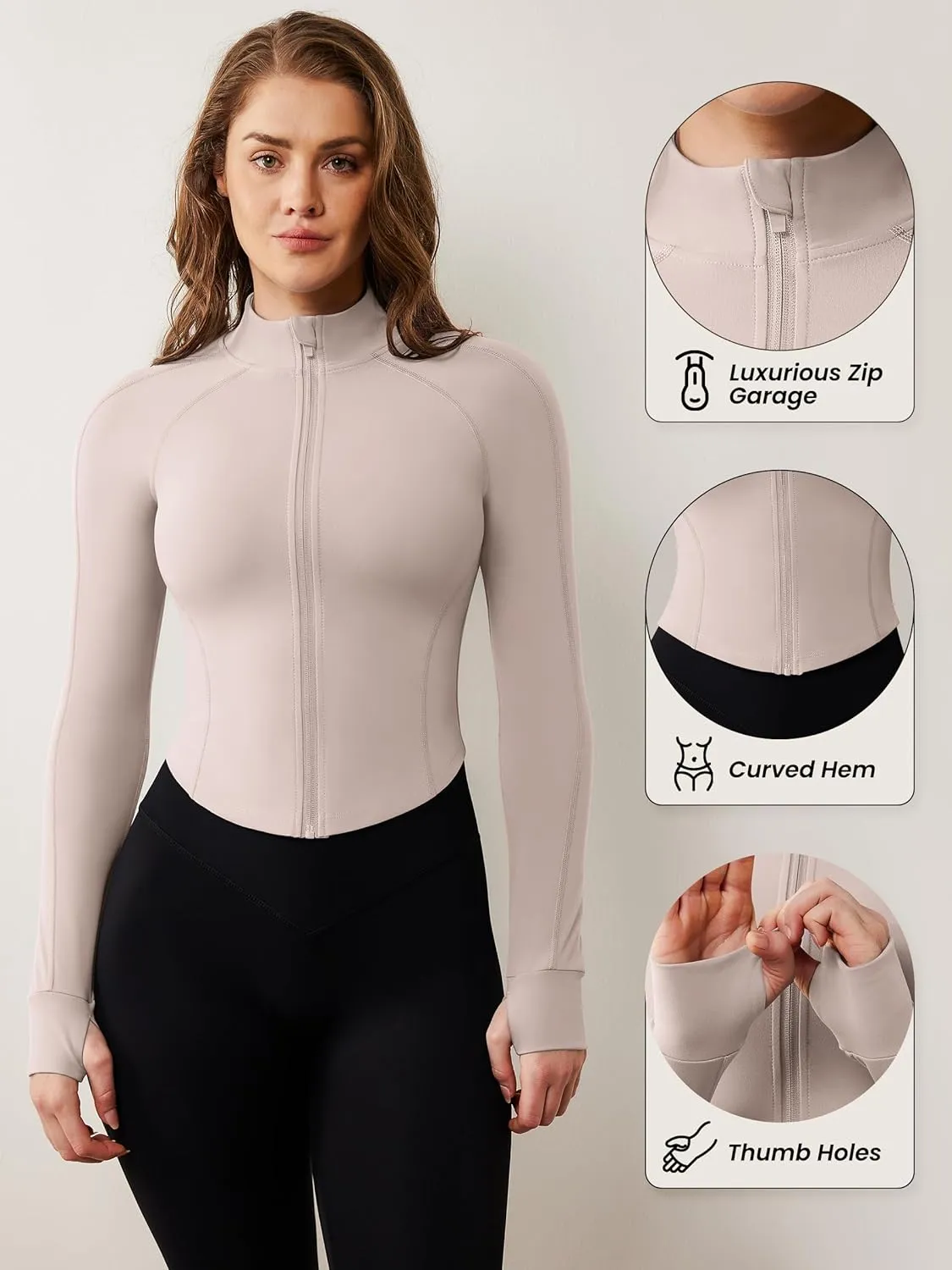 AVGO Women's Workout Jacket Lightweight Zip Up Cropped Yoga Jackets Slim Fit Athletic Tops with Thumb Holes