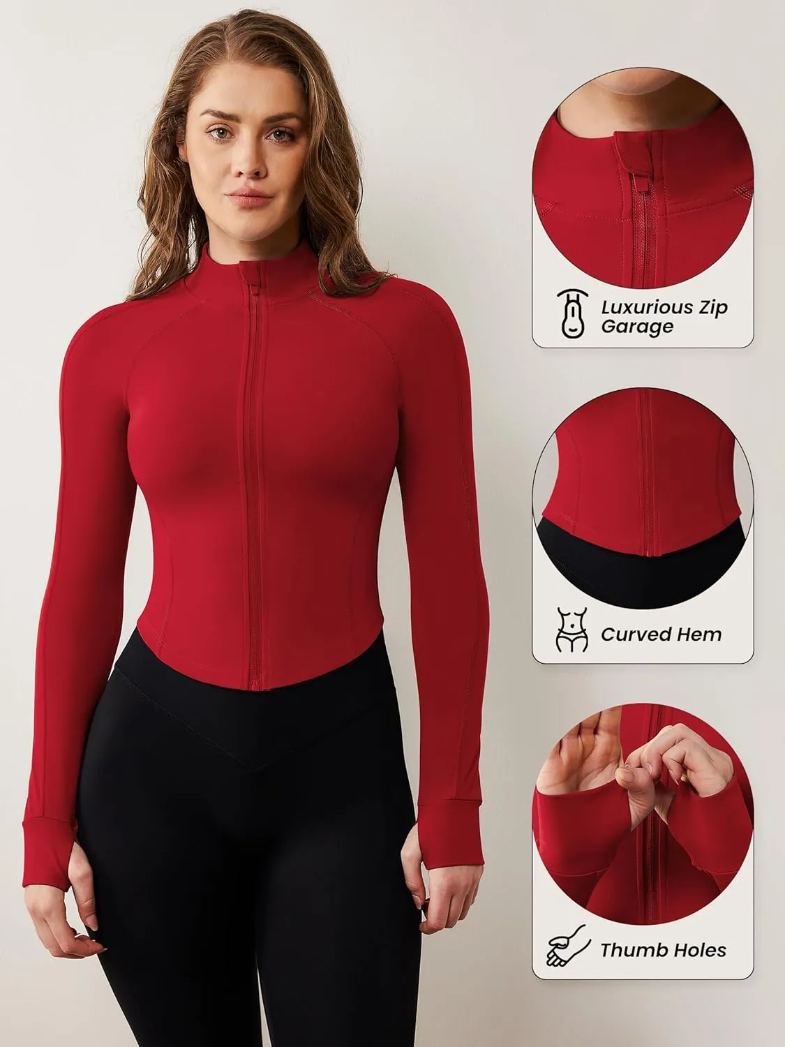 AVGO Women's Workout Jacket Lightweight Zip Up Cropped Yoga Jackets Slim Fit Athletic Tops with Thumb Holes