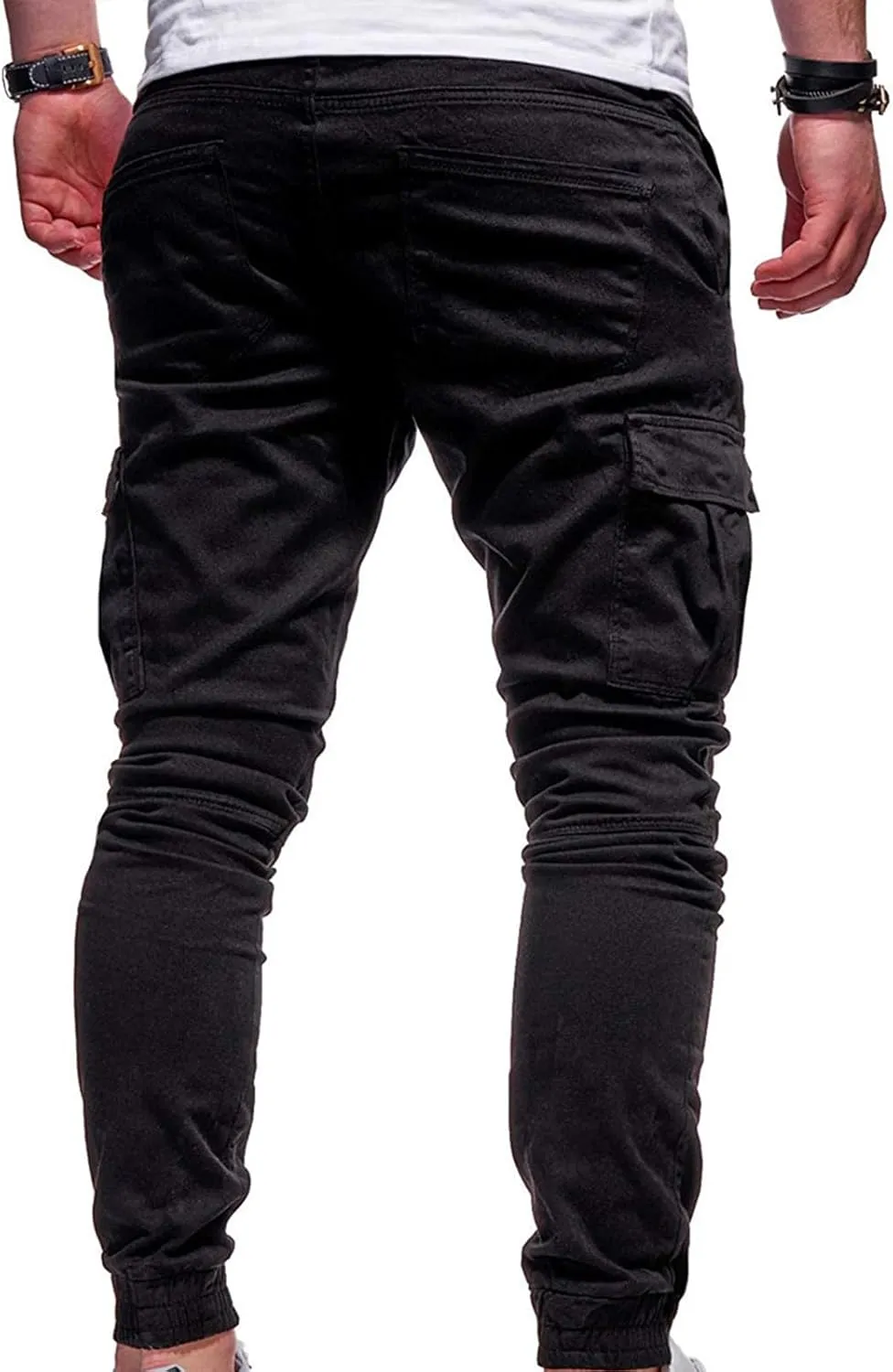 Aymnlox Mens Slim Fit Pants Elastic Waist Drawstring Solid Casual Joggers Sweatpants Fall Classic Workout Tapered Trousers