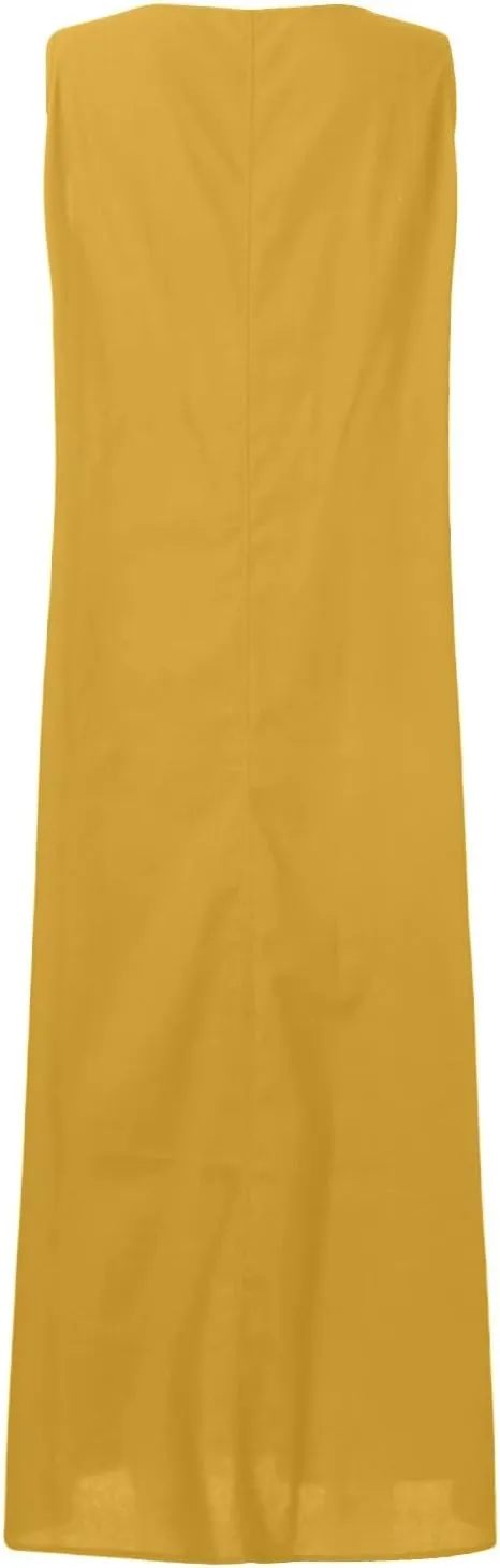 BAXLIMEK Maxi Dresses for Women,2023 Spring Summer Trendy Plain Cotton Linen Dress,Casual Boho Plus Size Beach Dress