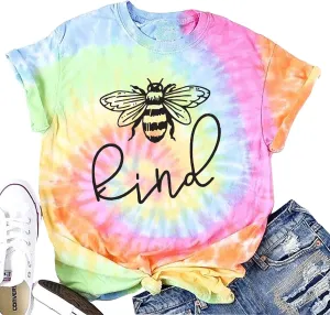 Be Kind Tie Dye T-Shirt for Women Inspirational Graphic Tee Letter Print Casual Short Sleeve Tops
