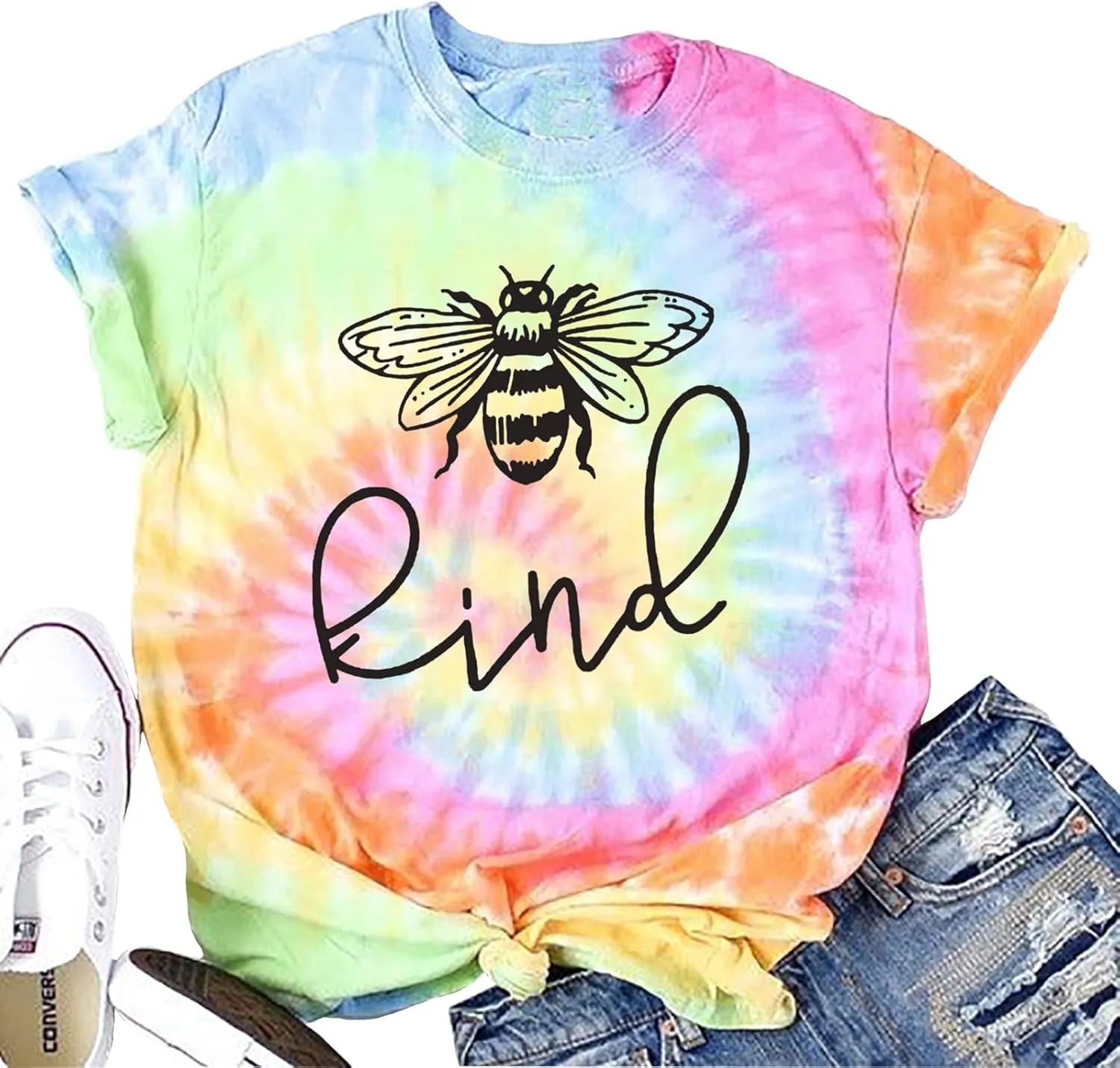 Be Kind Tie Dye T-Shirt for Women Inspirational Graphic Tee Letter Print Casual Short Sleeve Tops