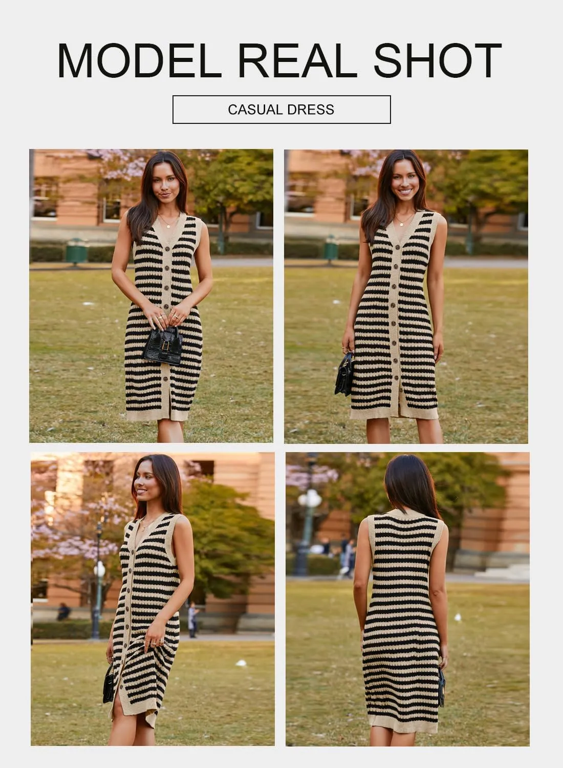 BLENCOT Women's V Neck Striped Summer Tank Dress Causal Sleeveless Button Cardigan Midi Cover Up Dresses