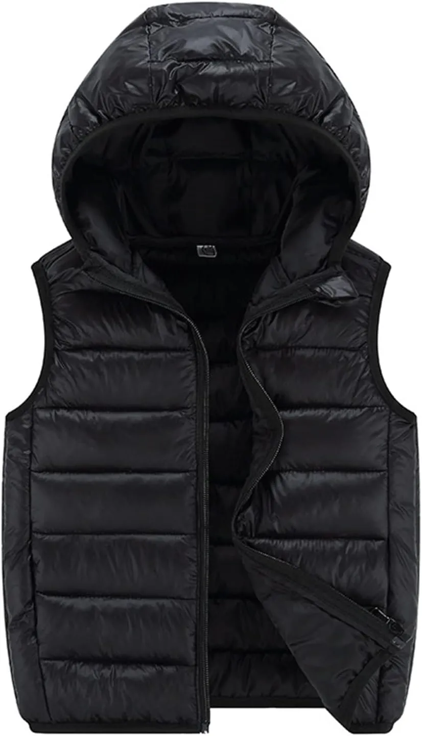 Boys Girls Puffer Down Vest Toddler Kids Hooded Zip Sleeveless Jacket Winter Warm Coat Outerwear