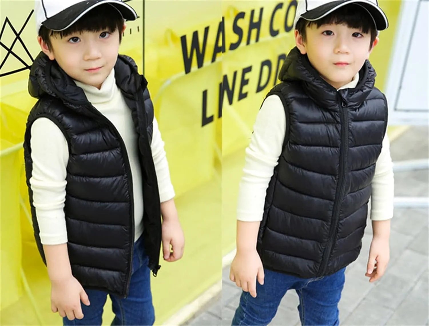 Boys Girls Puffer Down Vest Toddler Kids Hooded Zip Sleeveless Jacket Winter Warm Coat Outerwear