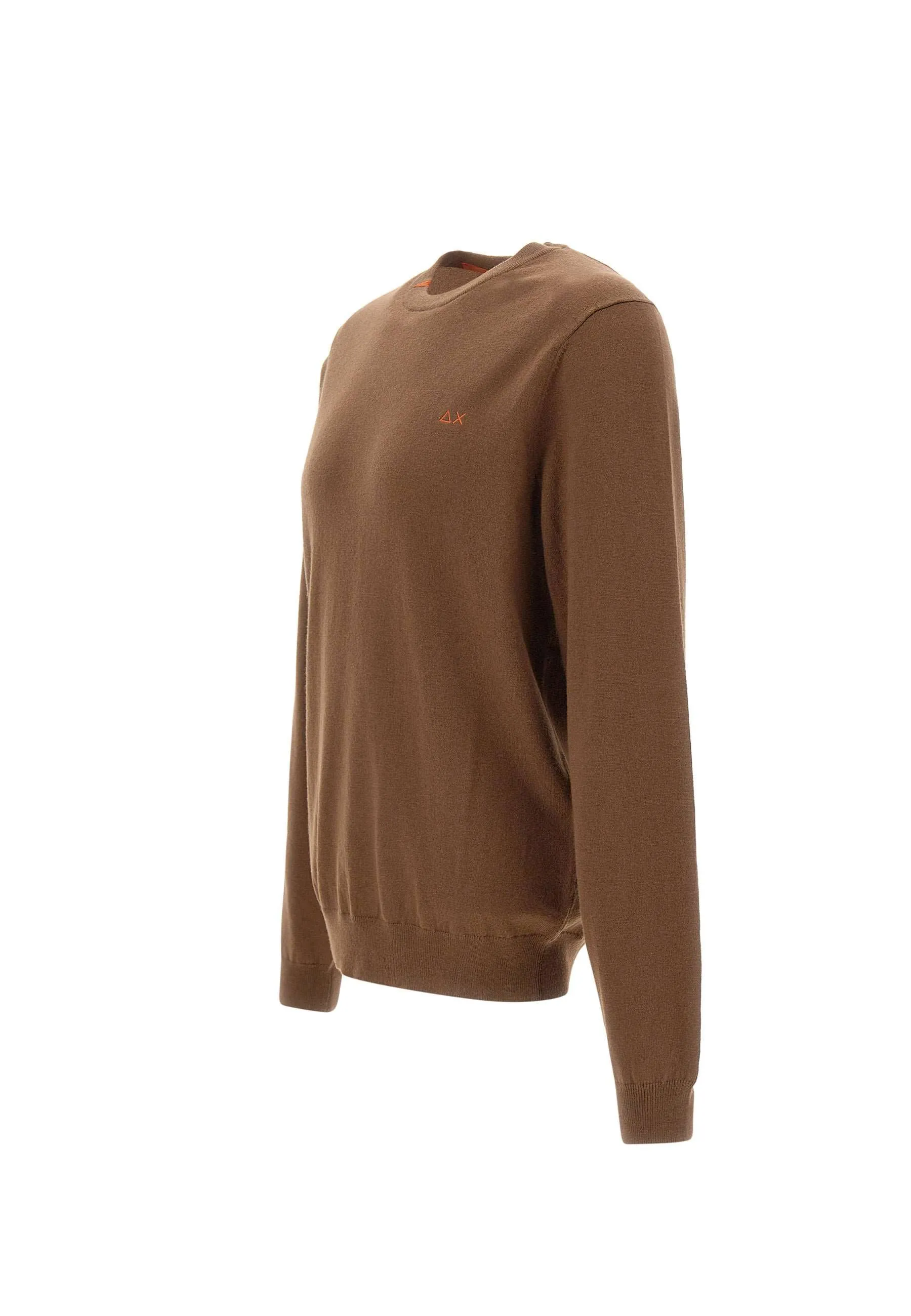Brown Cotton and Wool Crew Neck Sweater