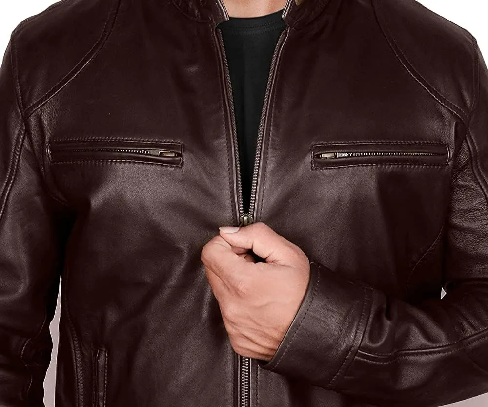 Brown Leather Jacket Mens Real Lambskin Vintage Biker Jacket Men - Mens Black Leather Jacket