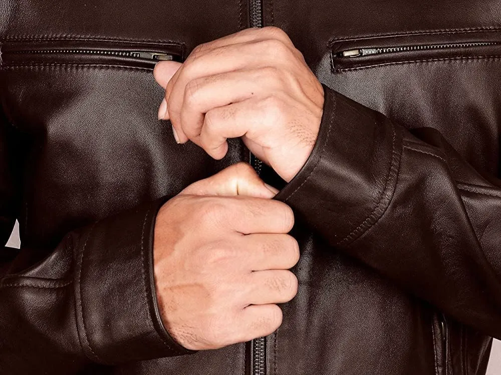 Brown Leather Jacket Mens Real Lambskin Vintage Biker Jacket Men - Mens Black Leather Jacket