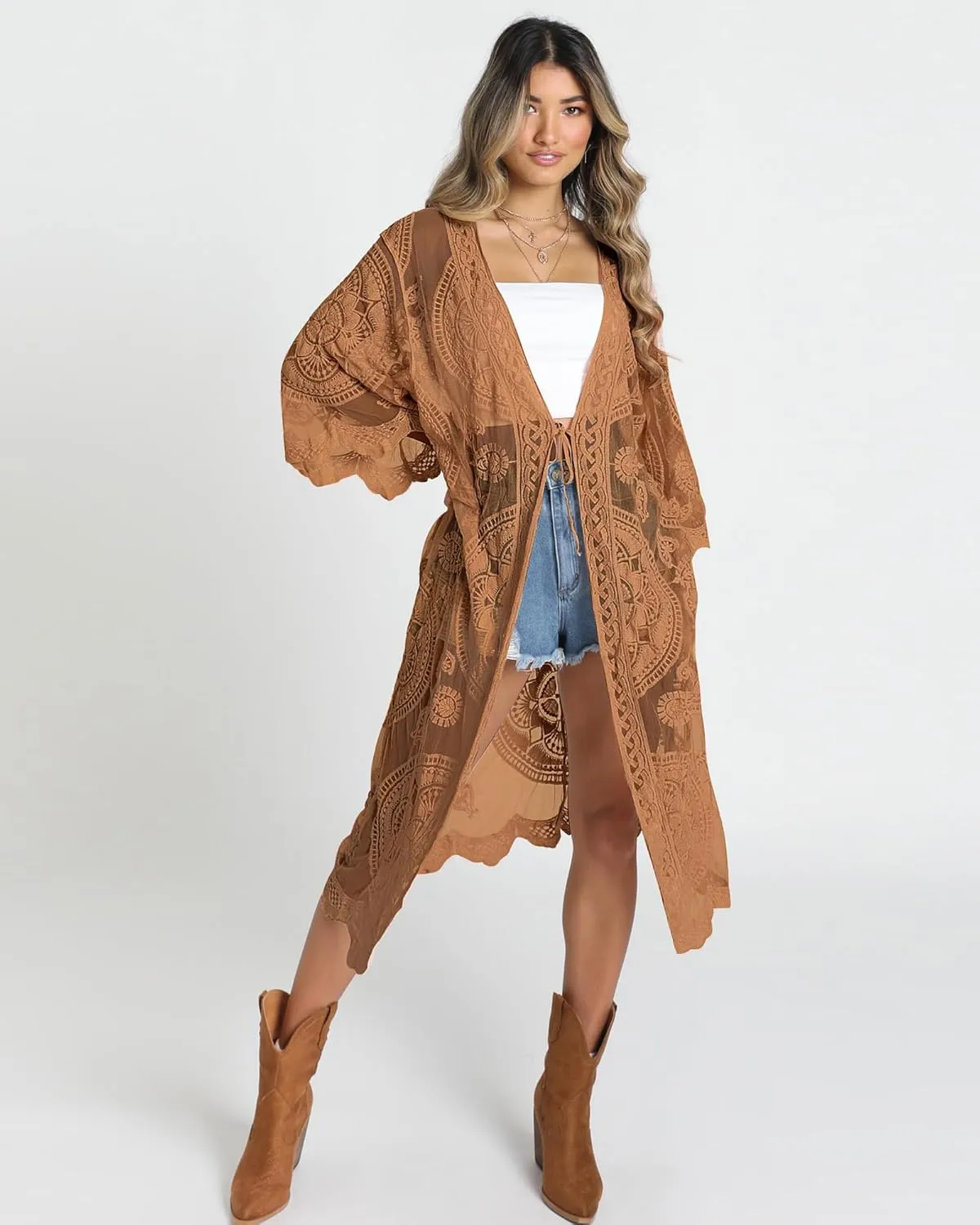 Bsubseach Women Mesh Cardigan Bikini Beach Kimono Open Front Swimsuit Cover Ups Swimwear
