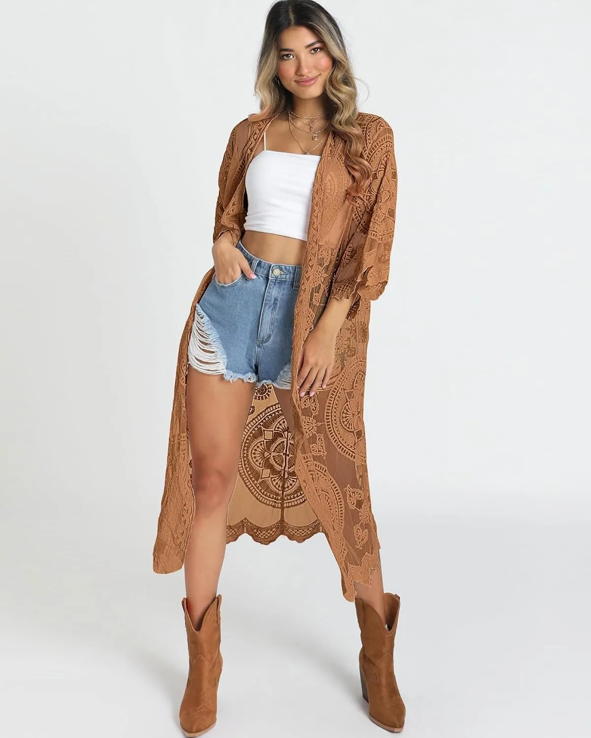 Bsubseach Women Mesh Cardigan Bikini Beach Kimono Open Front Swimsuit Cover Ups Swimwear