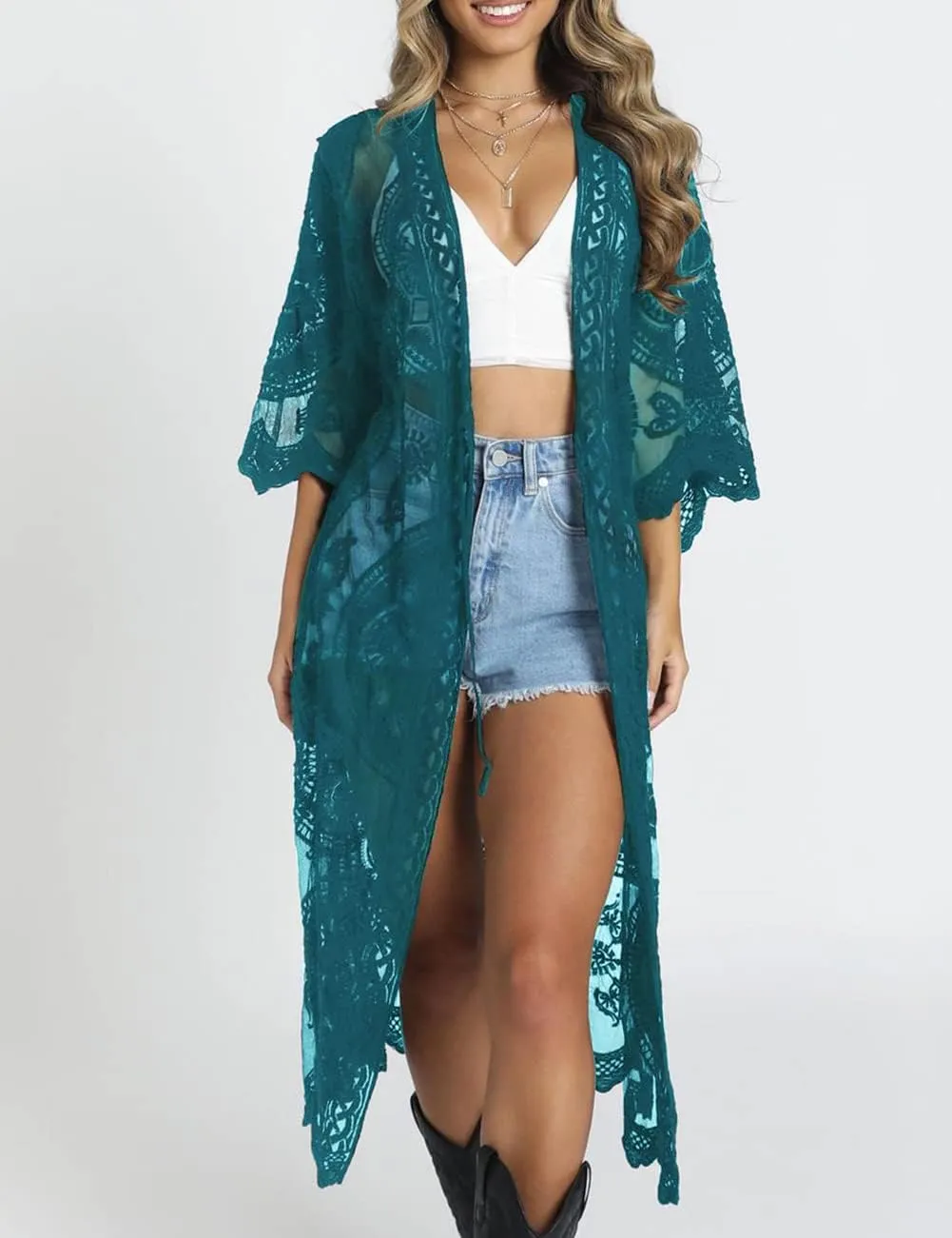 Bsubseach Women Mesh Cardigan Bikini Beach Kimono Open Front Swimsuit Cover Ups Swimwear