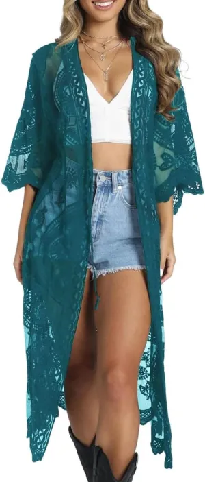 Bsubseach Women Mesh Cardigan Bikini Beach Kimono Open Front Swimsuit Cover Ups Swimwear