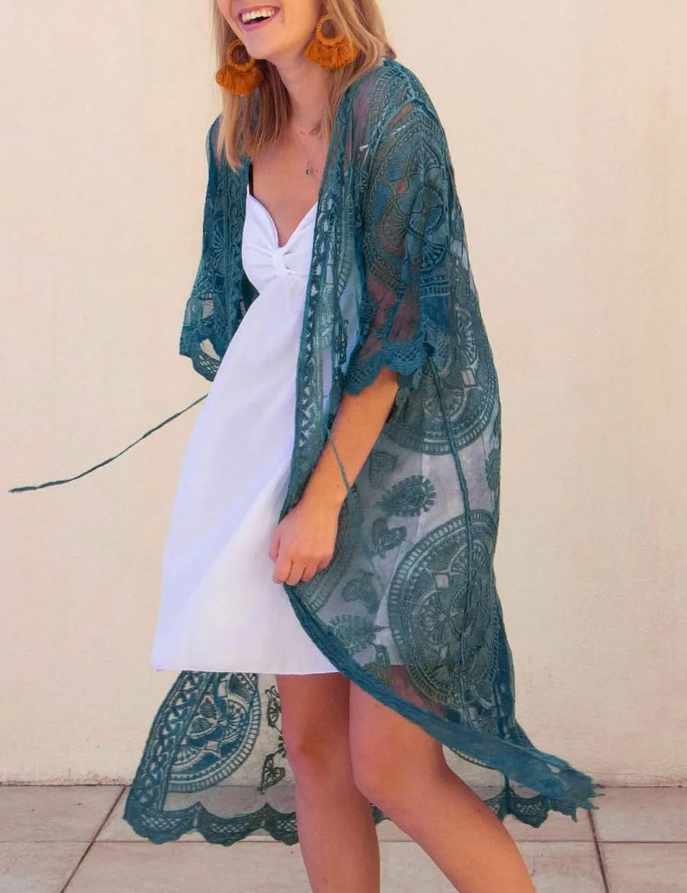 Bsubseach Women Mesh Cardigan Bikini Beach Kimono Open Front Swimsuit Cover Ups Swimwear